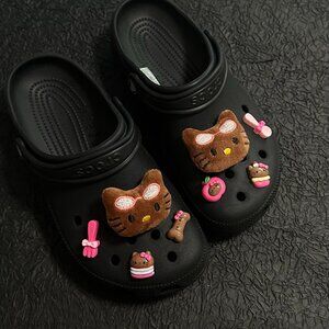 Cute Tanned Hello Kitty Plush Crocs Shoe Charms Y2K Fun Accessories 8PCS